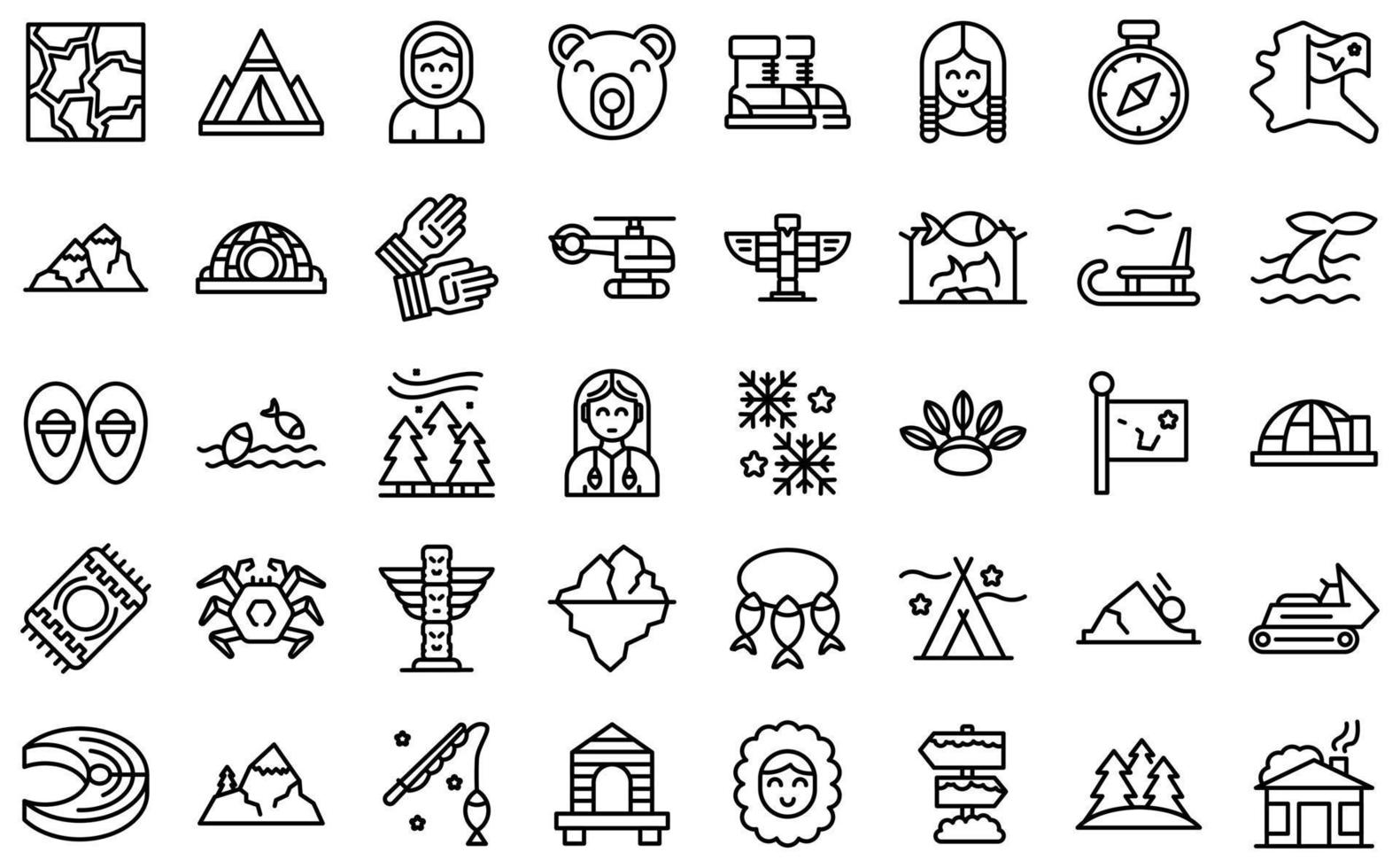 Alaska icons set outline vector. Eskimo igloo vector