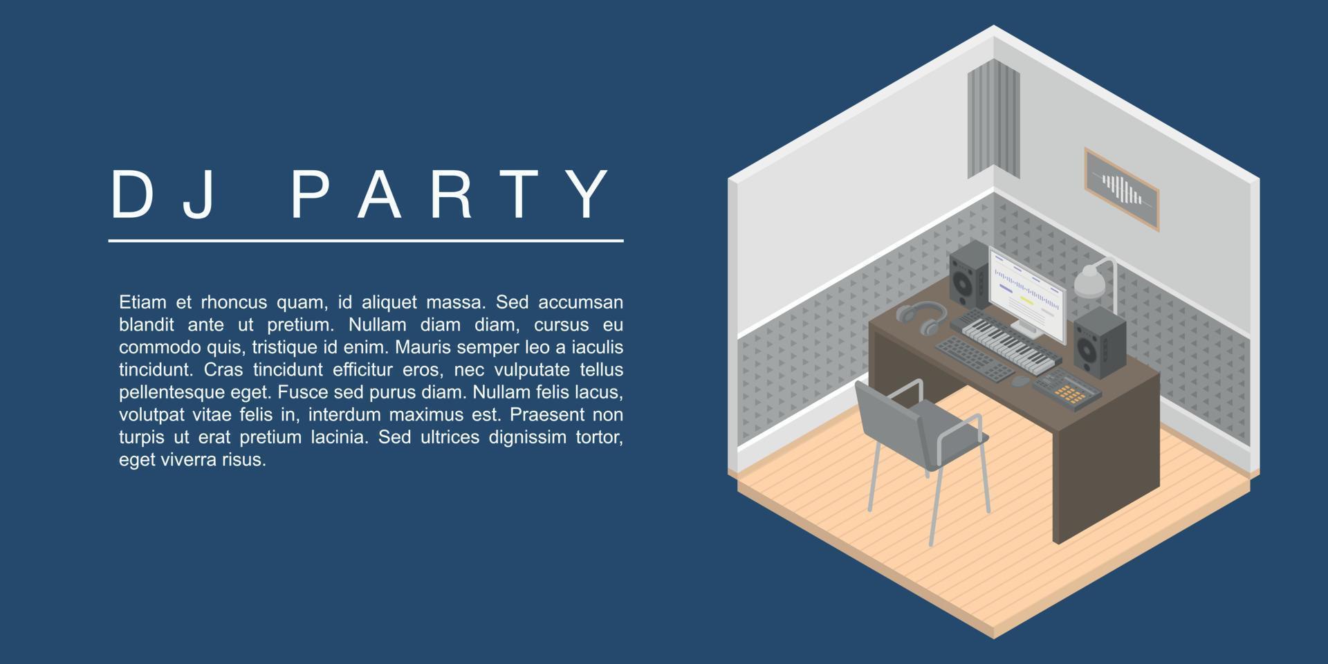 Dj party concept banner, isometric style vector