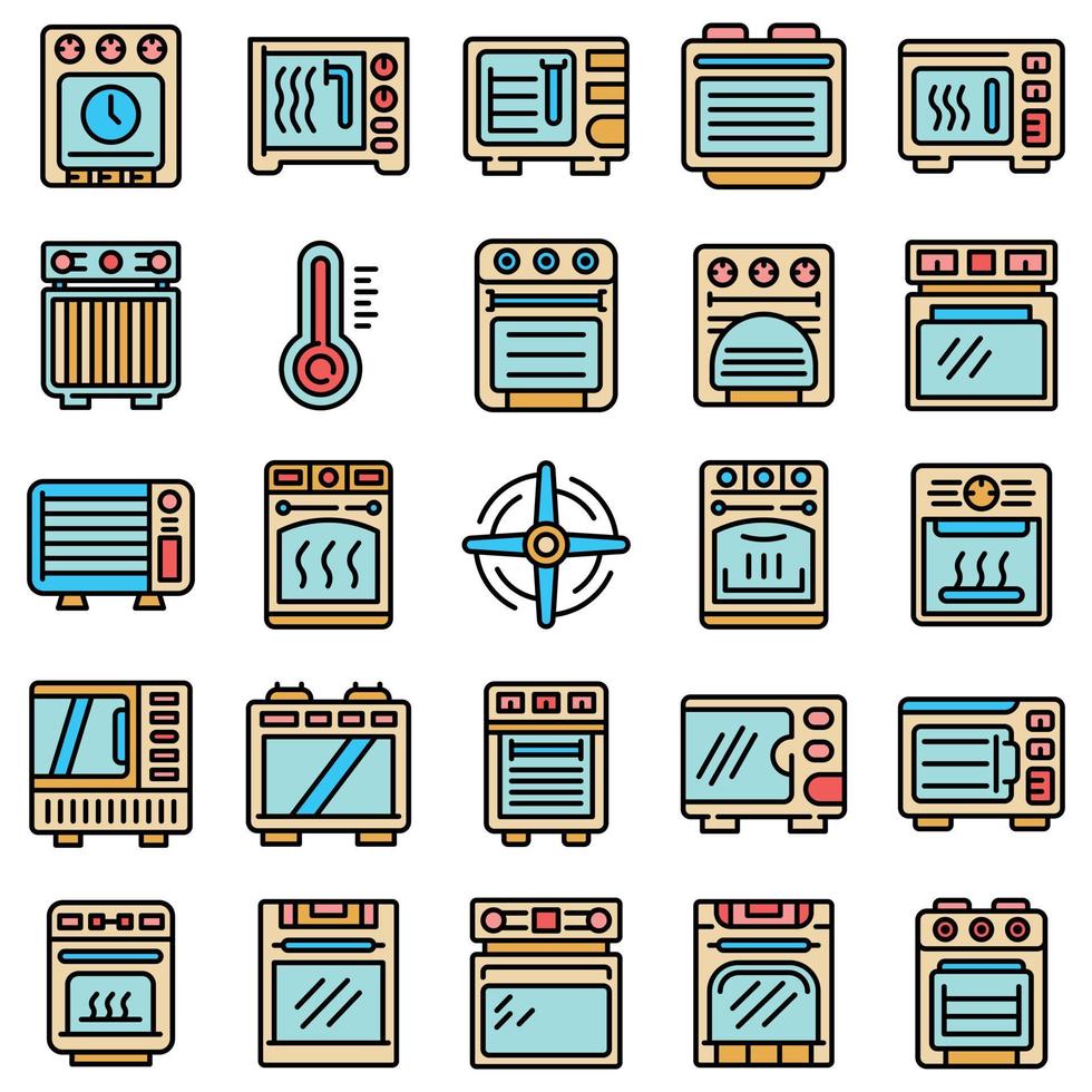 Convection oven icons set vector flat