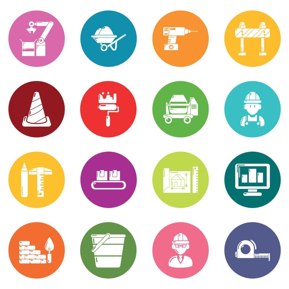 Building process icons set colorful circles vector