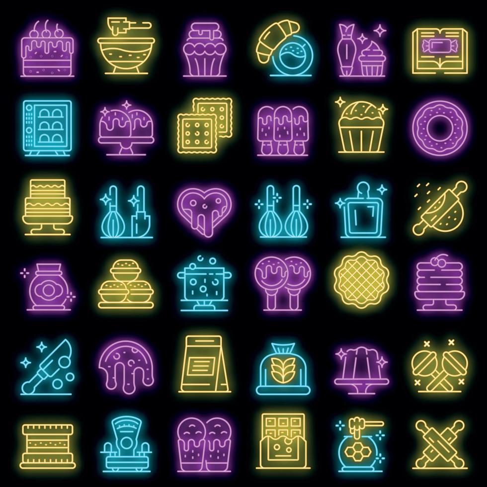 Confectioner icons set vector neon