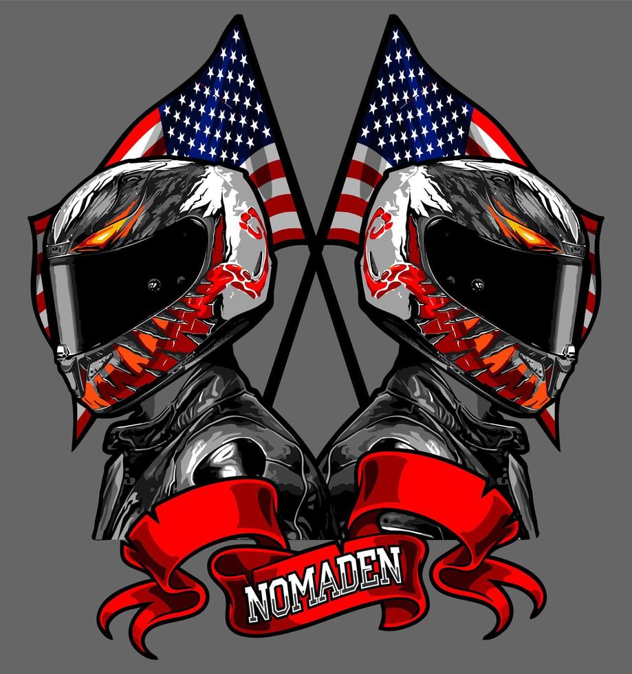 two bikers with two america flag vector