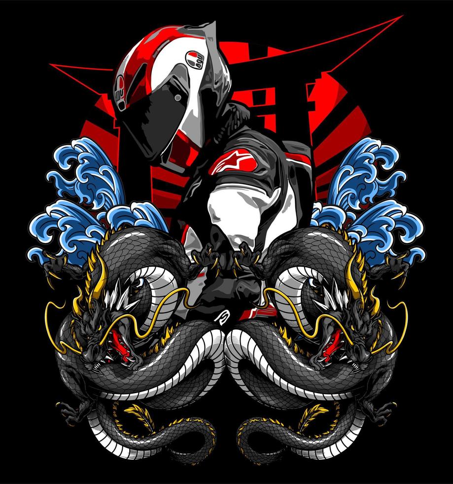 two dragons and a biker vector