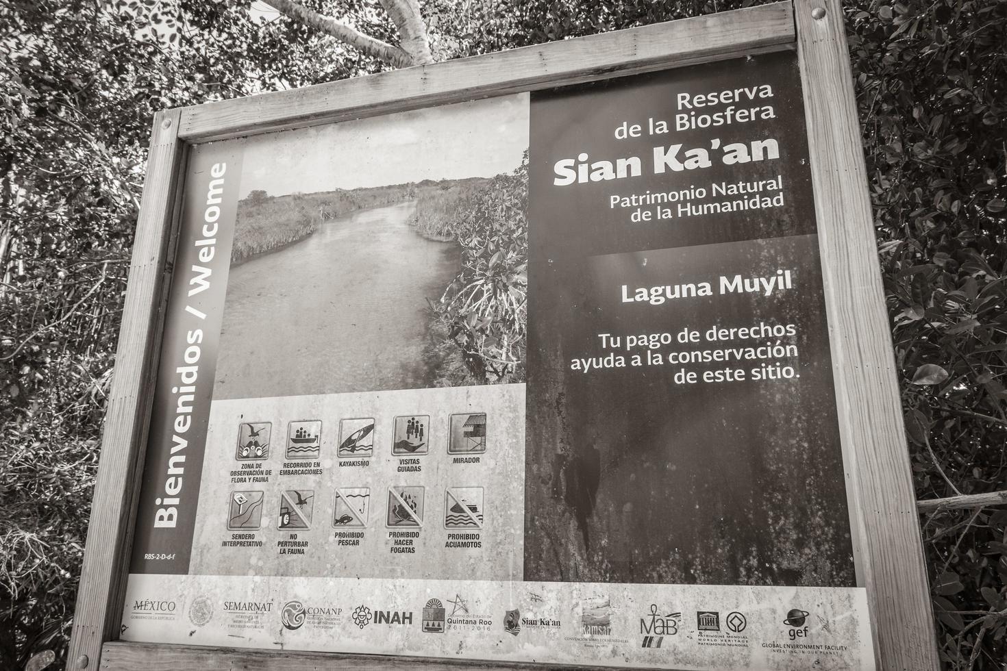 Muyil Quintana Roo Mexico 2022 Sian Kaan National Park information entrance welcome sing board Mexico. photo