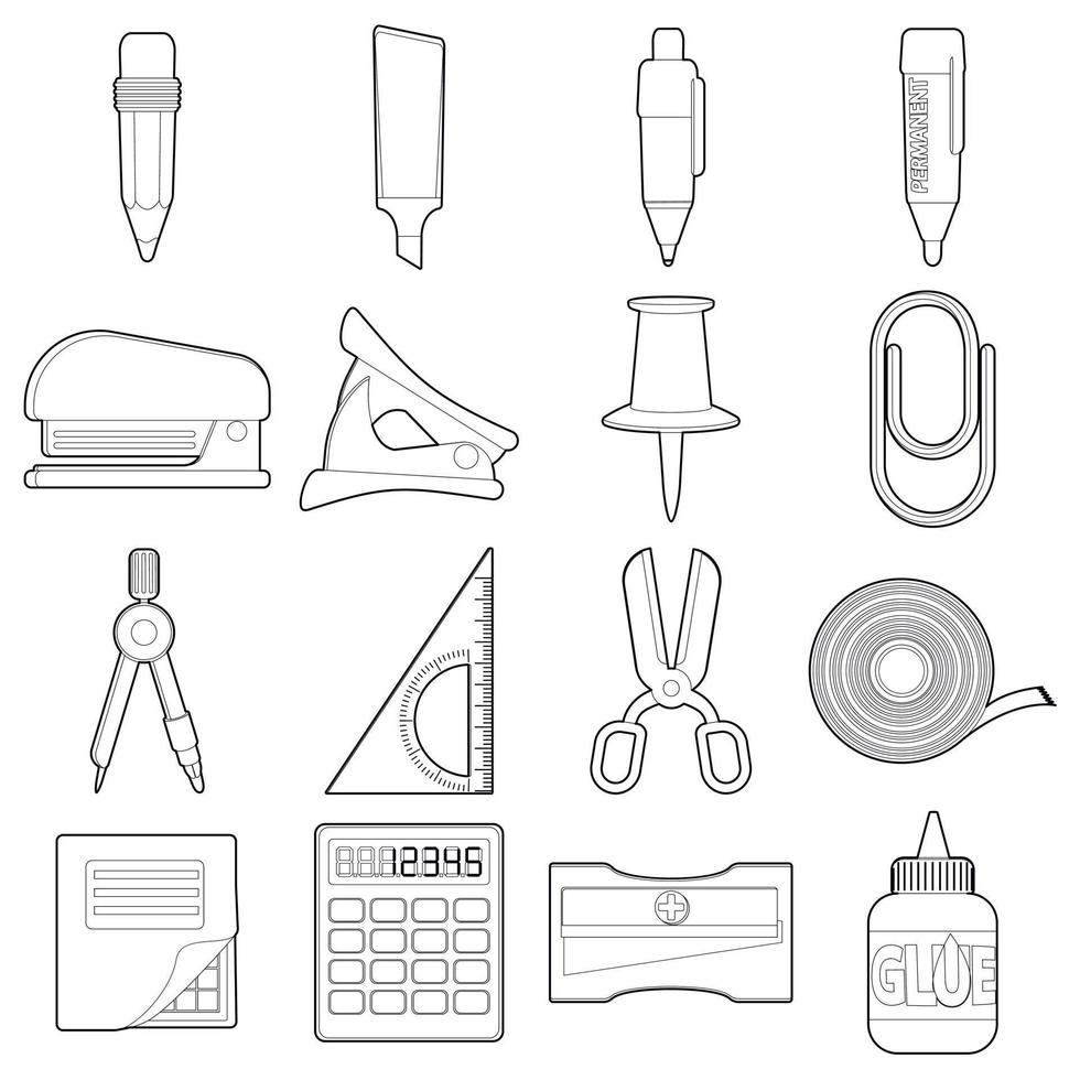 Stationery icons set, outline style vector