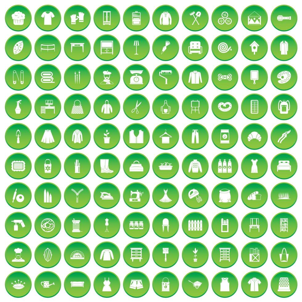 100 needlework icons set green circle vector