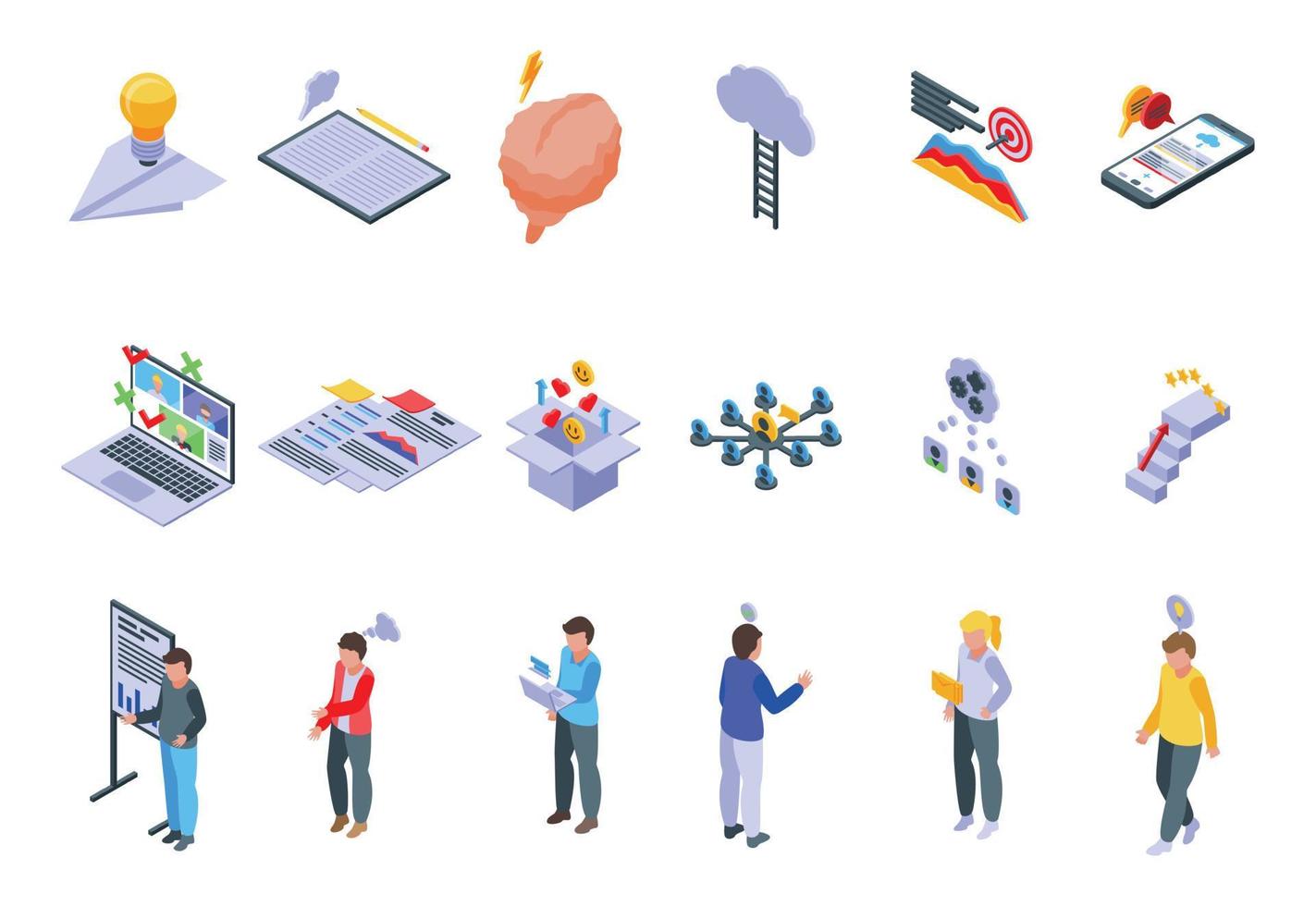 Brainstorming icons set, isometric style vector