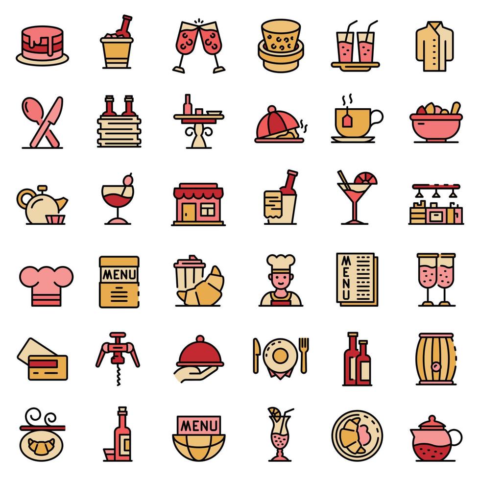 Restaurateur icons set, outline style vector