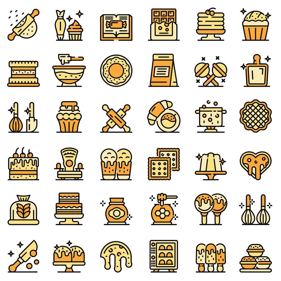 Confectioner icons set, outline style vector