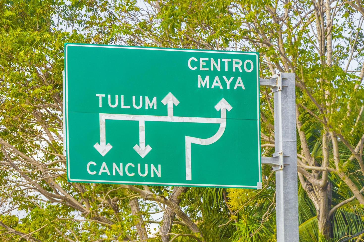 Puerto Aventuras Quintana Roo Mexico 2022 Road sign at highway motorway in Playa del Carmen Mexico. photo