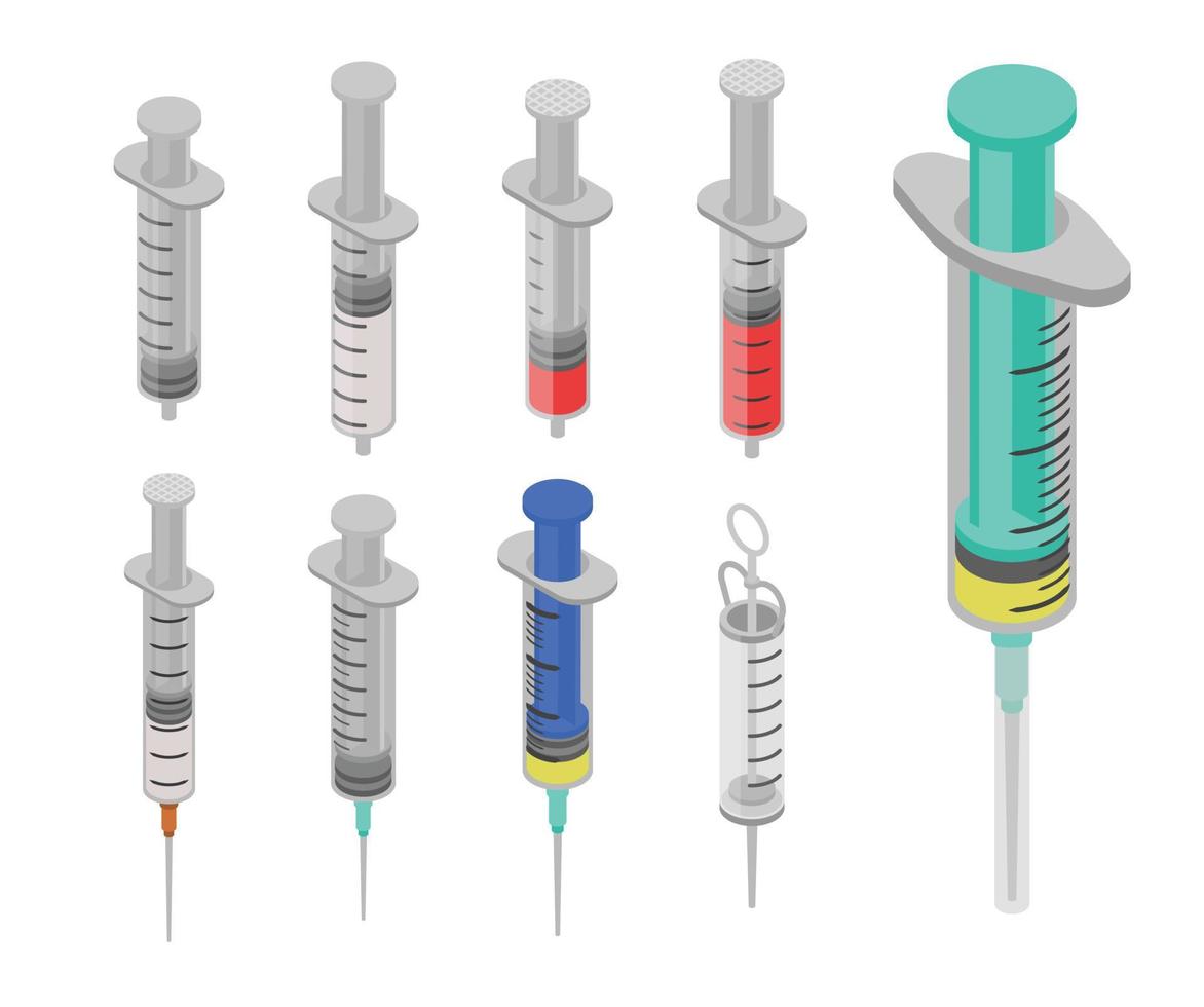 Syringe icon set, isometric style vector