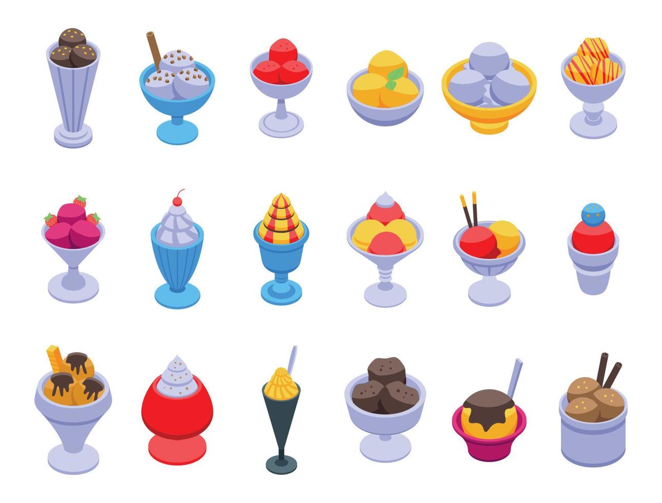 Gelato bowl icons set isometric vector. Ice cream vector