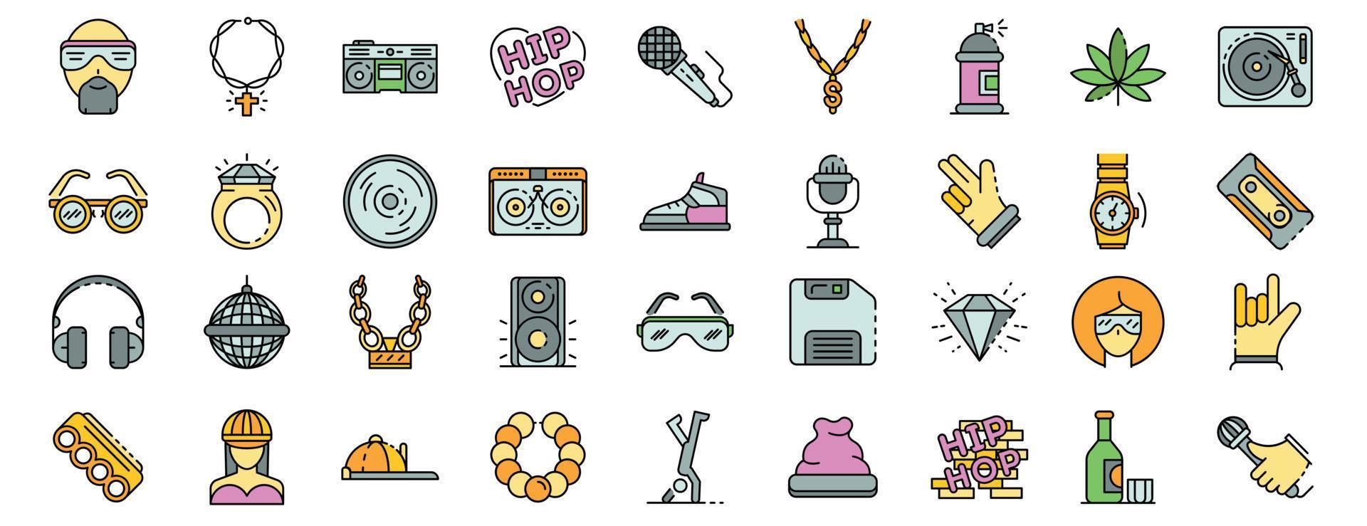 conjunto de iconos de hiphop vector de color de línea