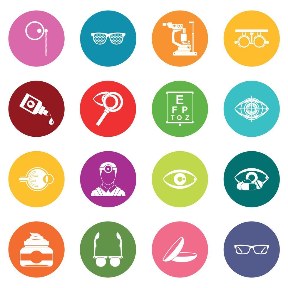 conjunto de iconos de herramientas de oftalmólogo muchos colores vector