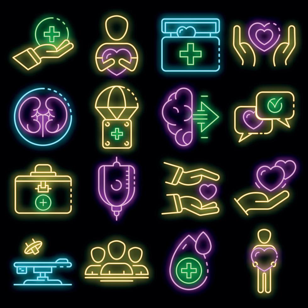 Donate organs icons set vector neon