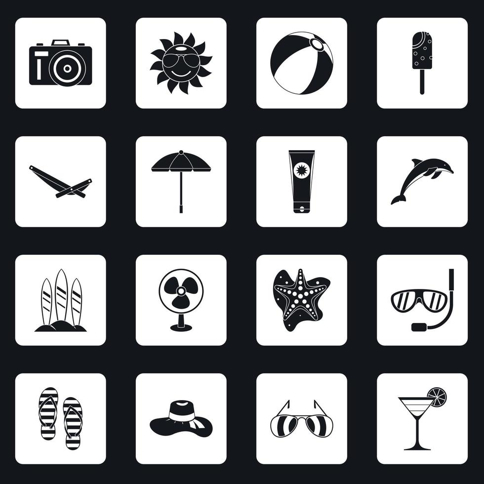 Summer rest icons set squares vector