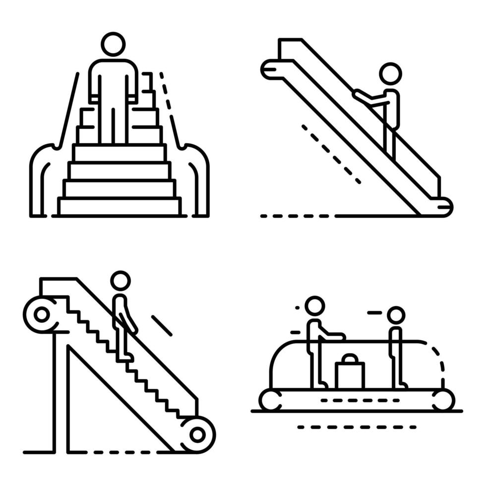 Escalator icon set, outline style vector
