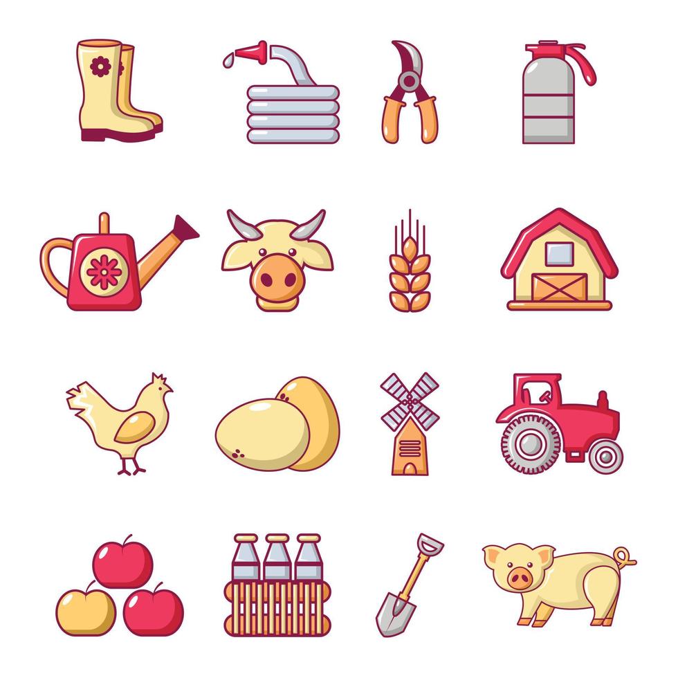 Farm agricultural icons set, cartoon style vector