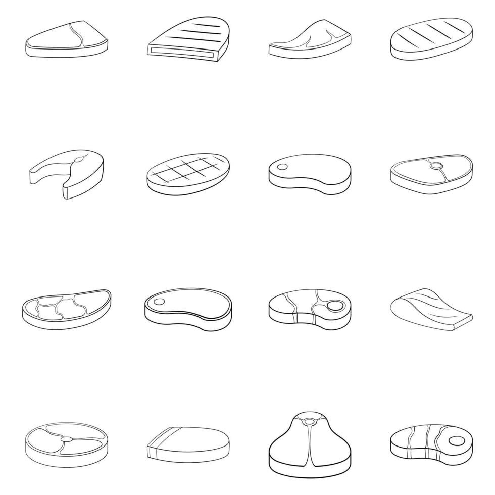 Steak icon set outline vector