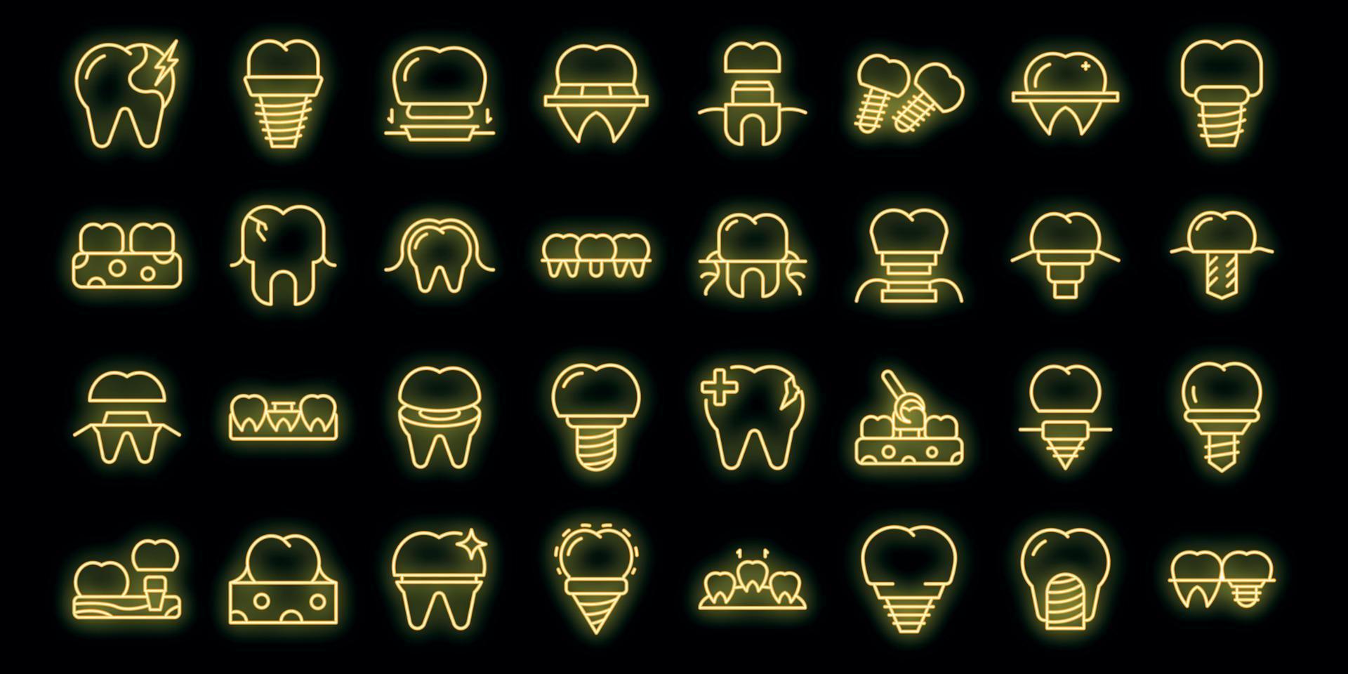 conjunto de iconos de implante dental neón vectorial vector