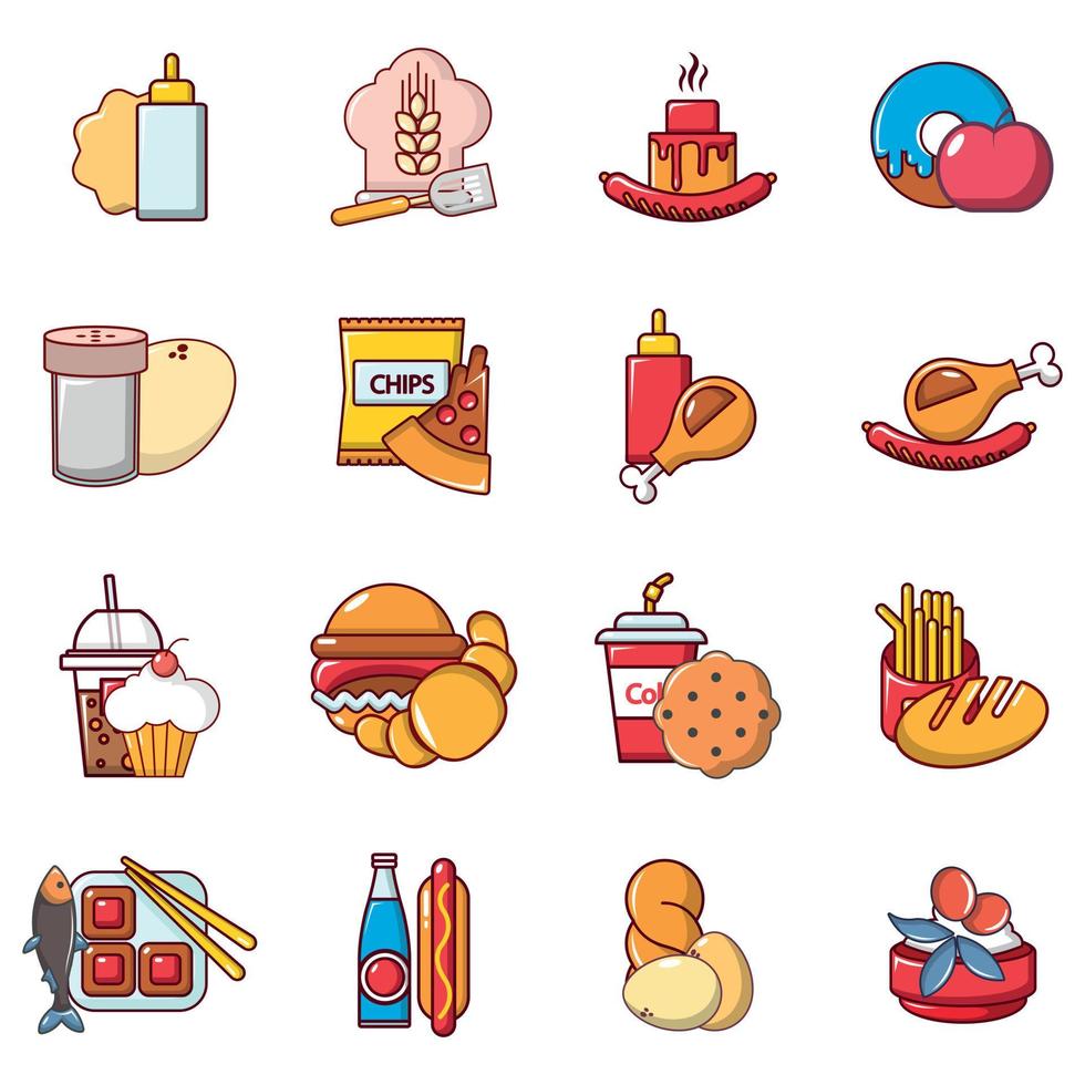 conjunto de iconos de productos alimenticios, estilo de dibujos animados vector