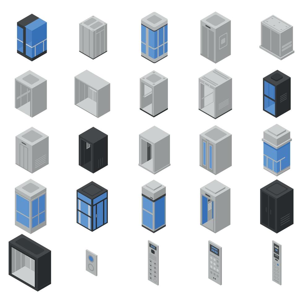 Elevator icons set, isometric style vector