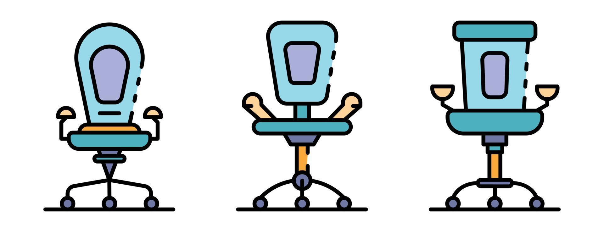 Desk chair icons set line color vector