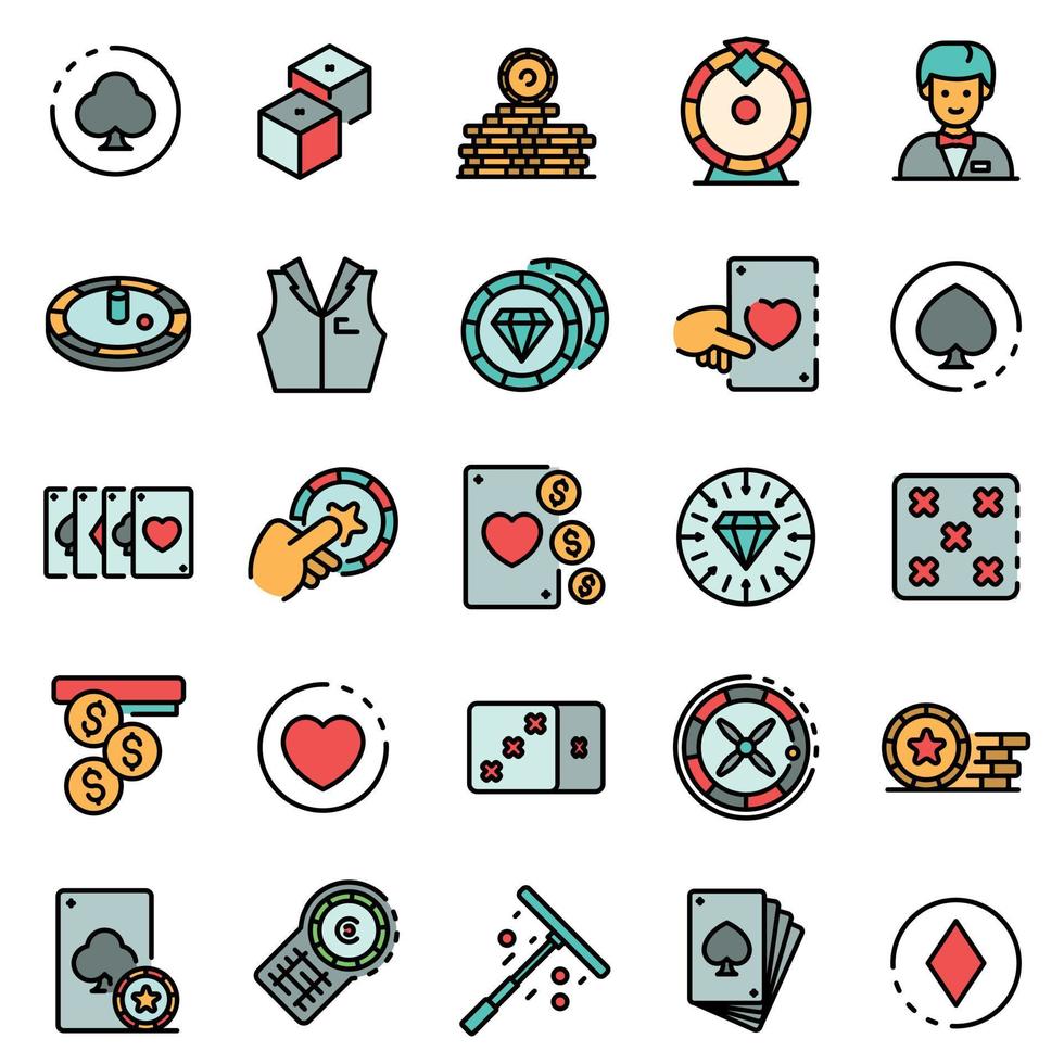 Croupier icons set, outline style vector