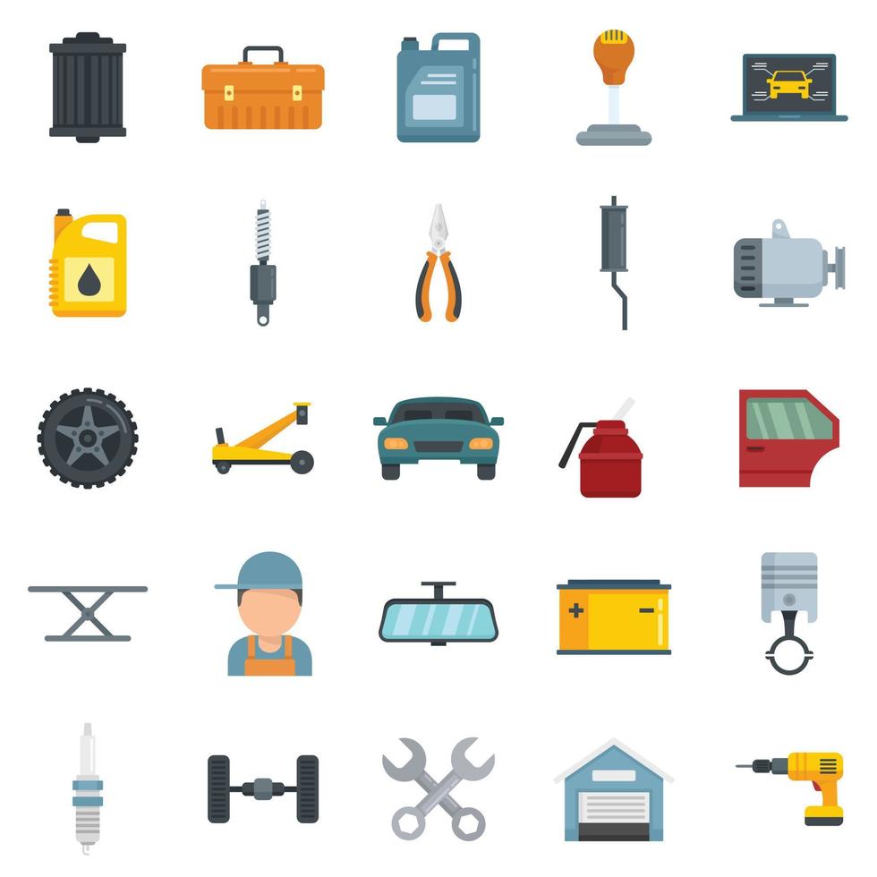 Auto mechanic icons set flat vector isolated