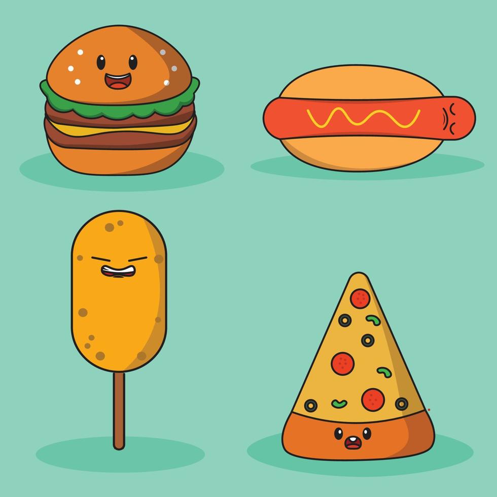 Vector cute food icon pack set