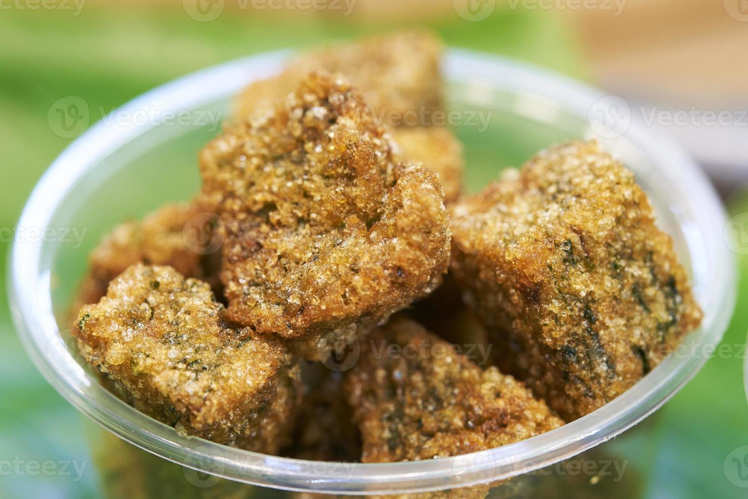 Close up of Steamed dumpling stuffed with garlic chives, Taro, yam and bamboo thai street food market photo