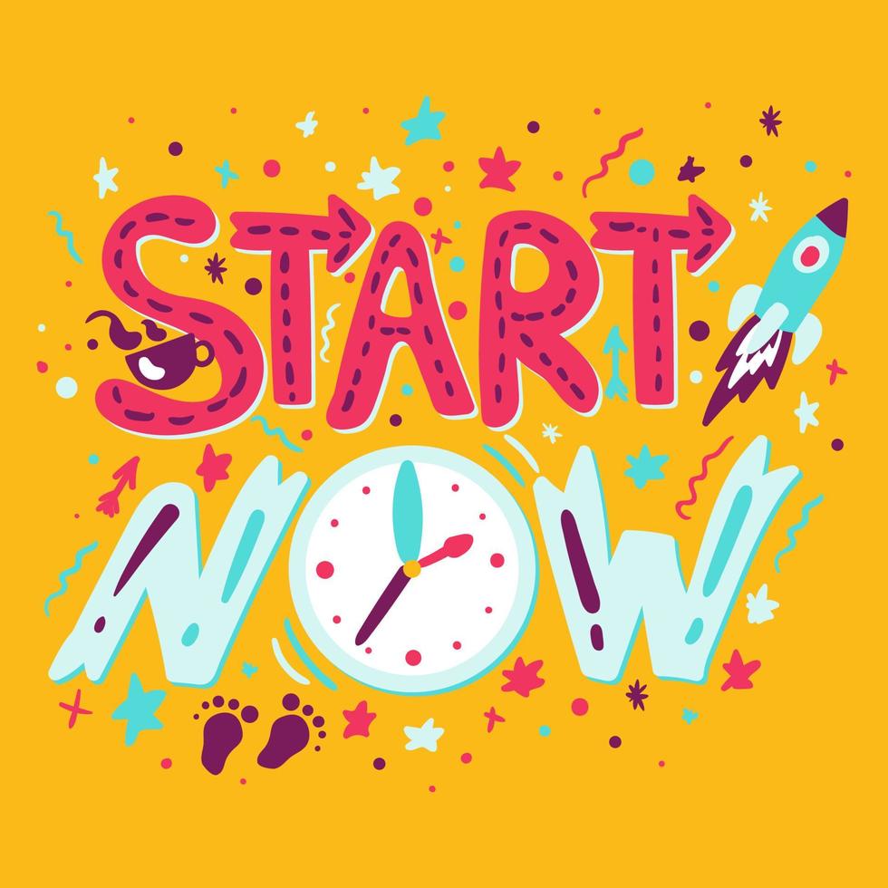 Start now hand drawn vector lettering