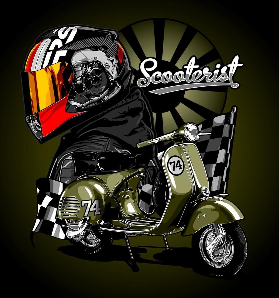 vintage scooter and biker vector