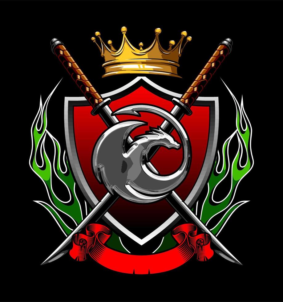 shield with sword and fire vector