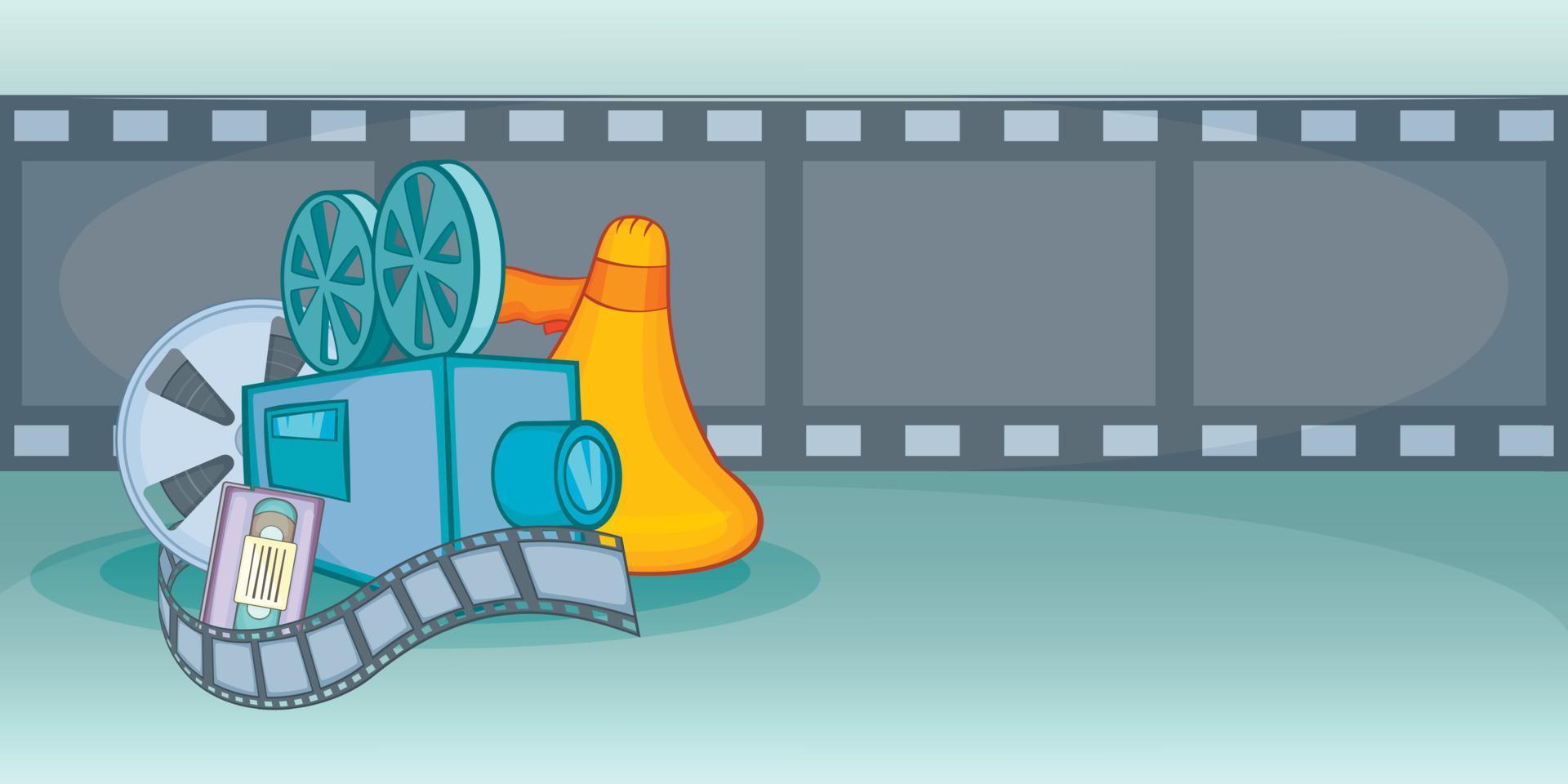 Cinema movie horizontal banner film, cartoon style vector