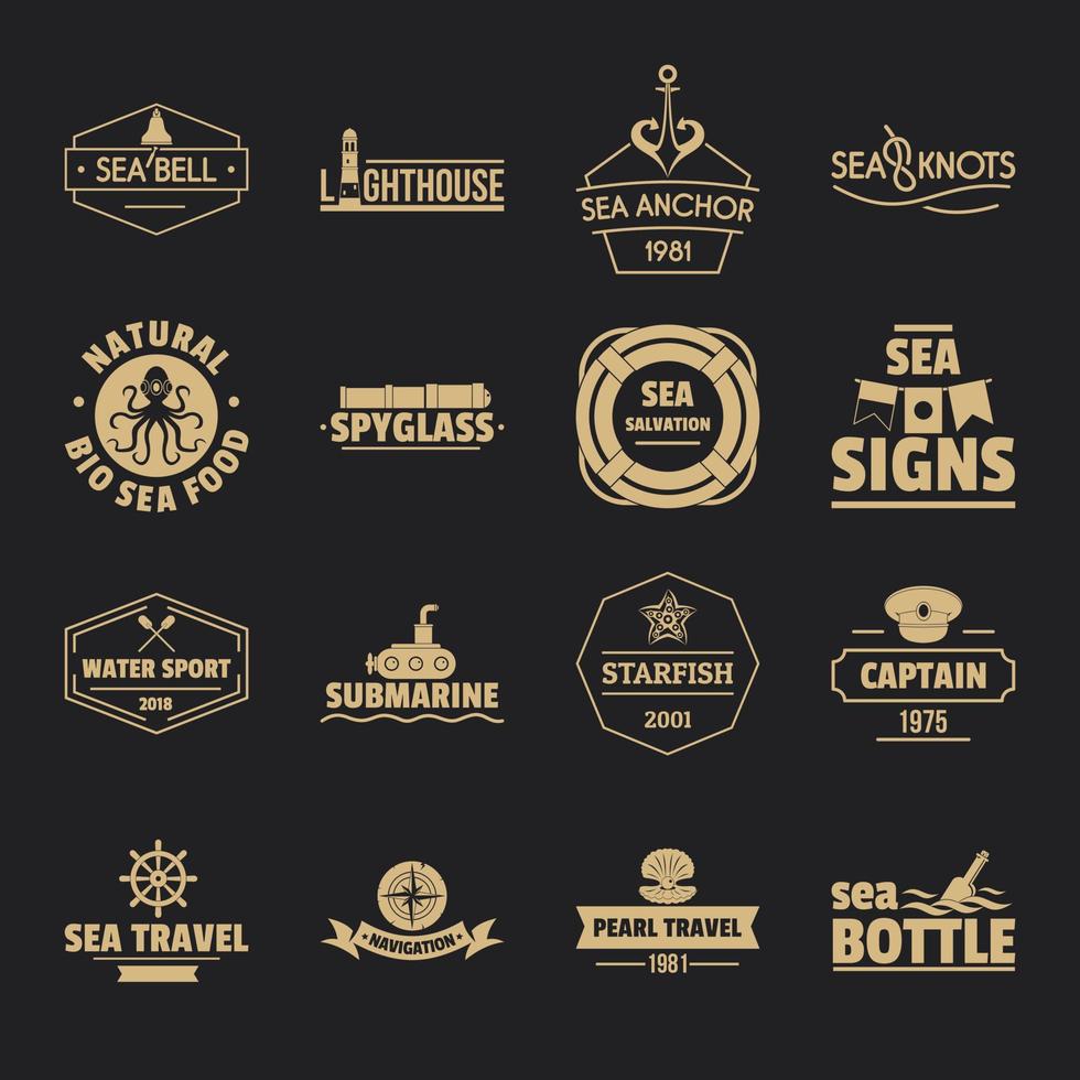 Nautical sea logo icons set, simple style vector