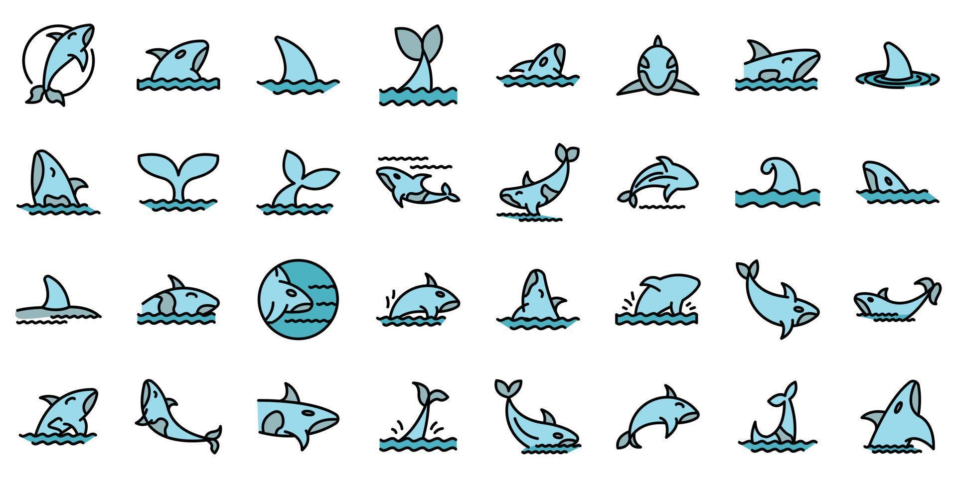 Killer whale icons set vector flat