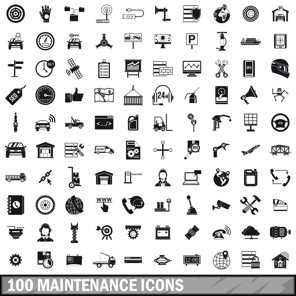 100 maintenance icons set, simple style vector