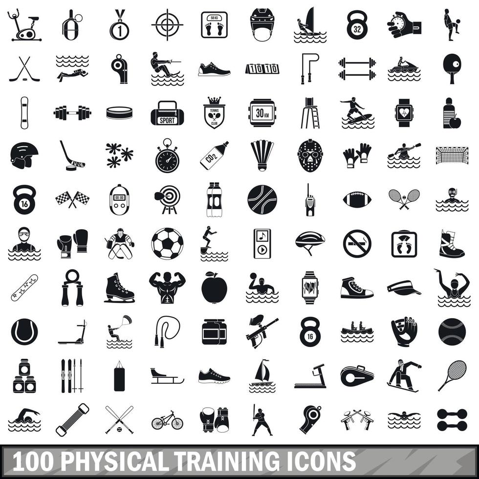 100 iconos de entrenamiento físico, estilo simple vector