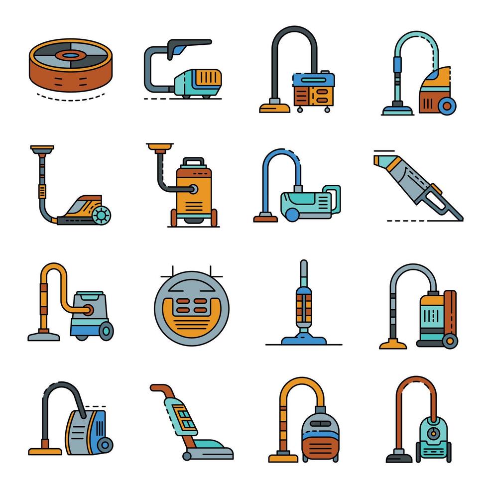 Vacuum cleaner icons set line color vector
