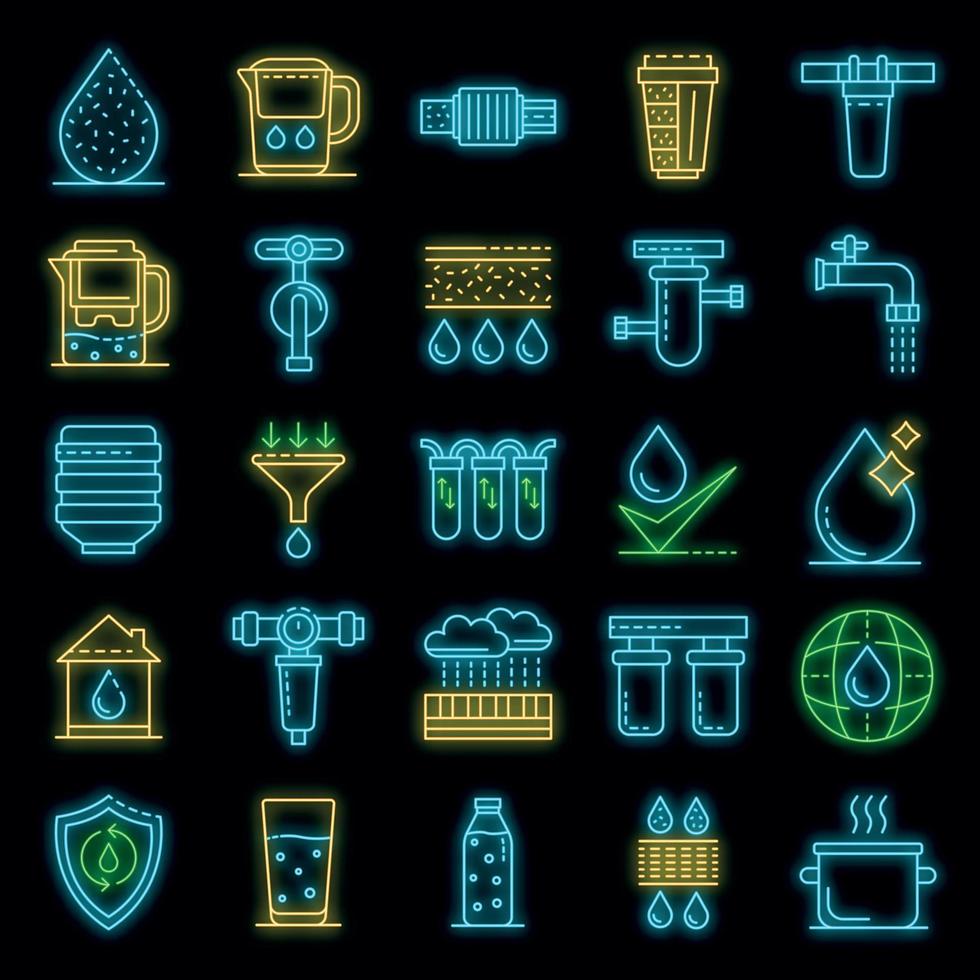 Filter water icons set vector neon