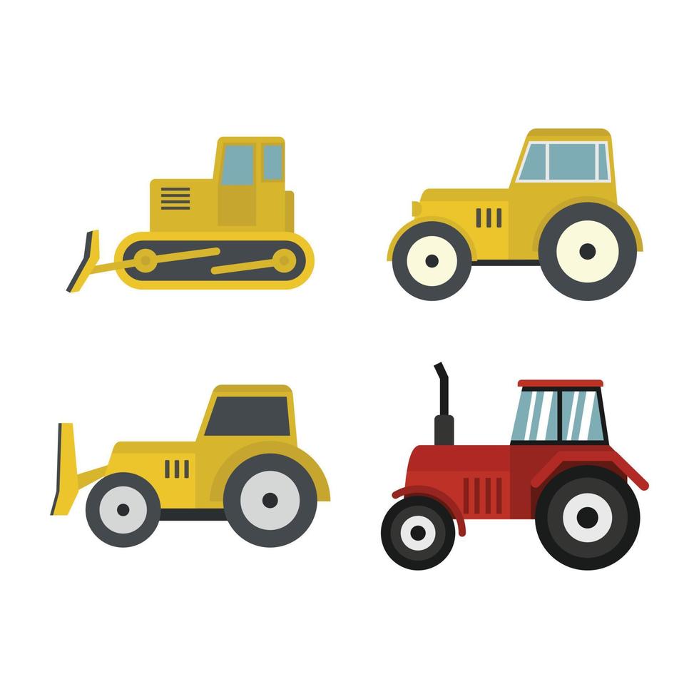 Tractor icon set, flat style vector