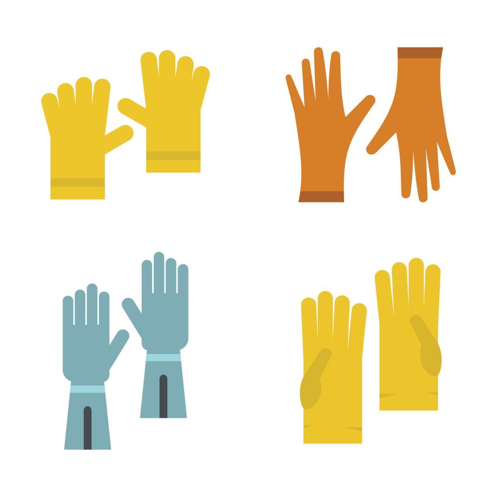 conjunto de iconos de guantes de trabajo, tipo plano vector