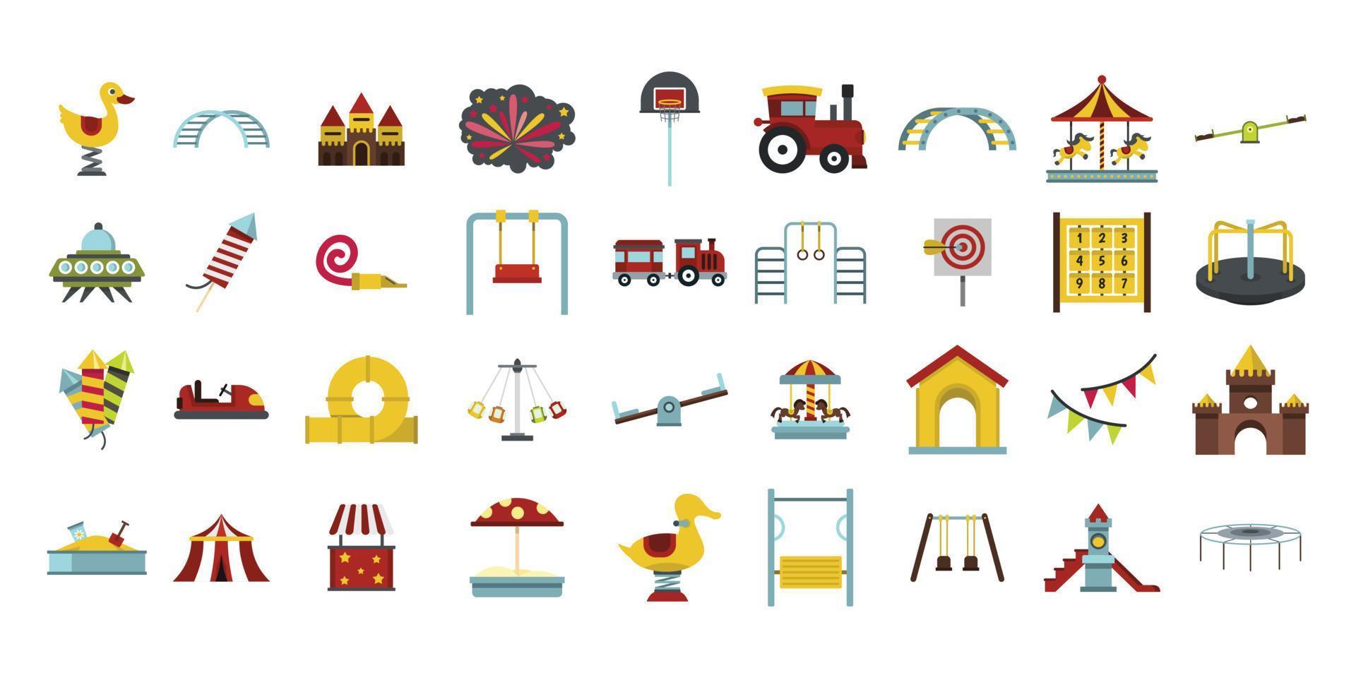 Kid amusement icon set, flat style vector