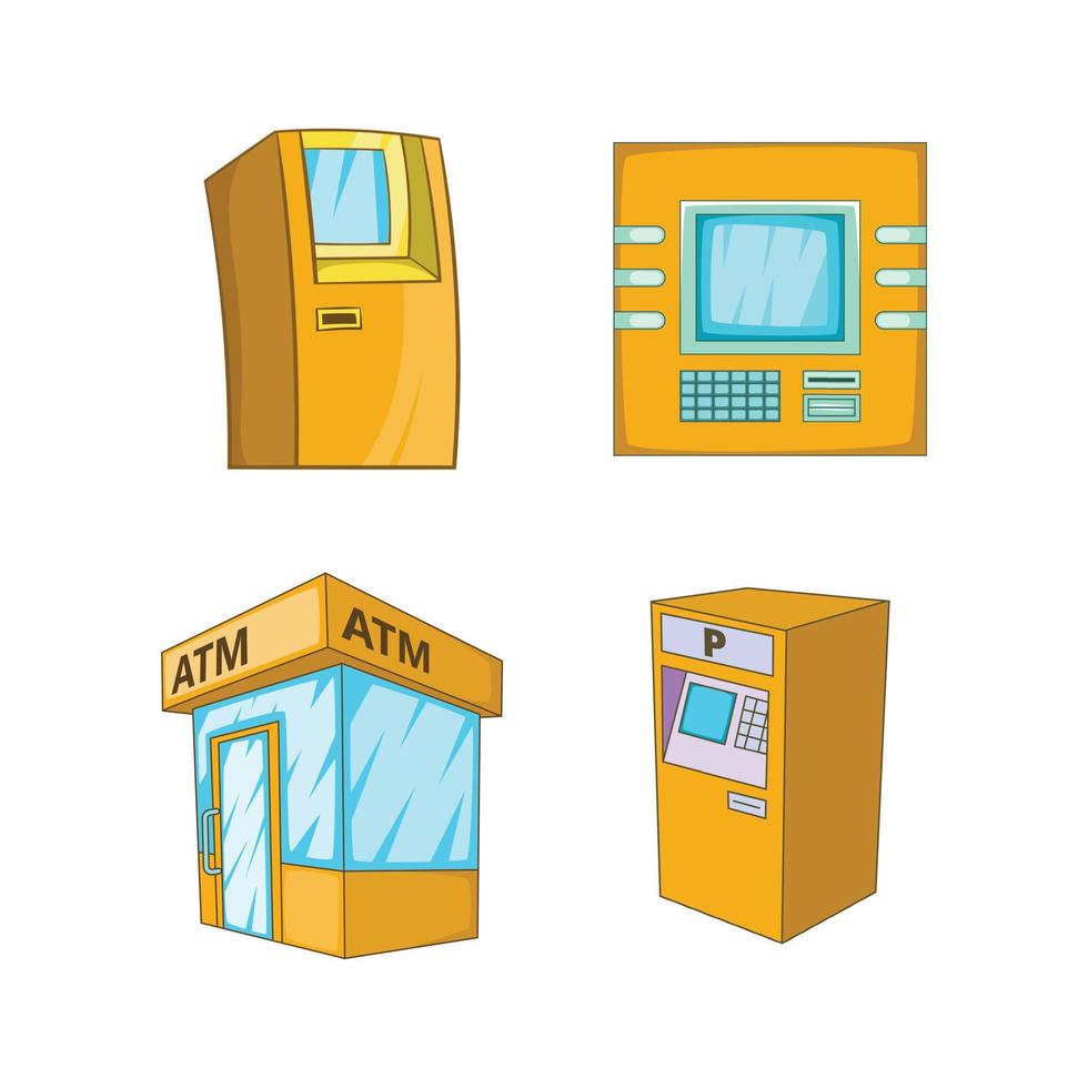 Atm icon set, cartoon style vector