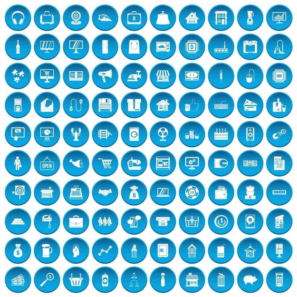 100 sales icons set blue vector