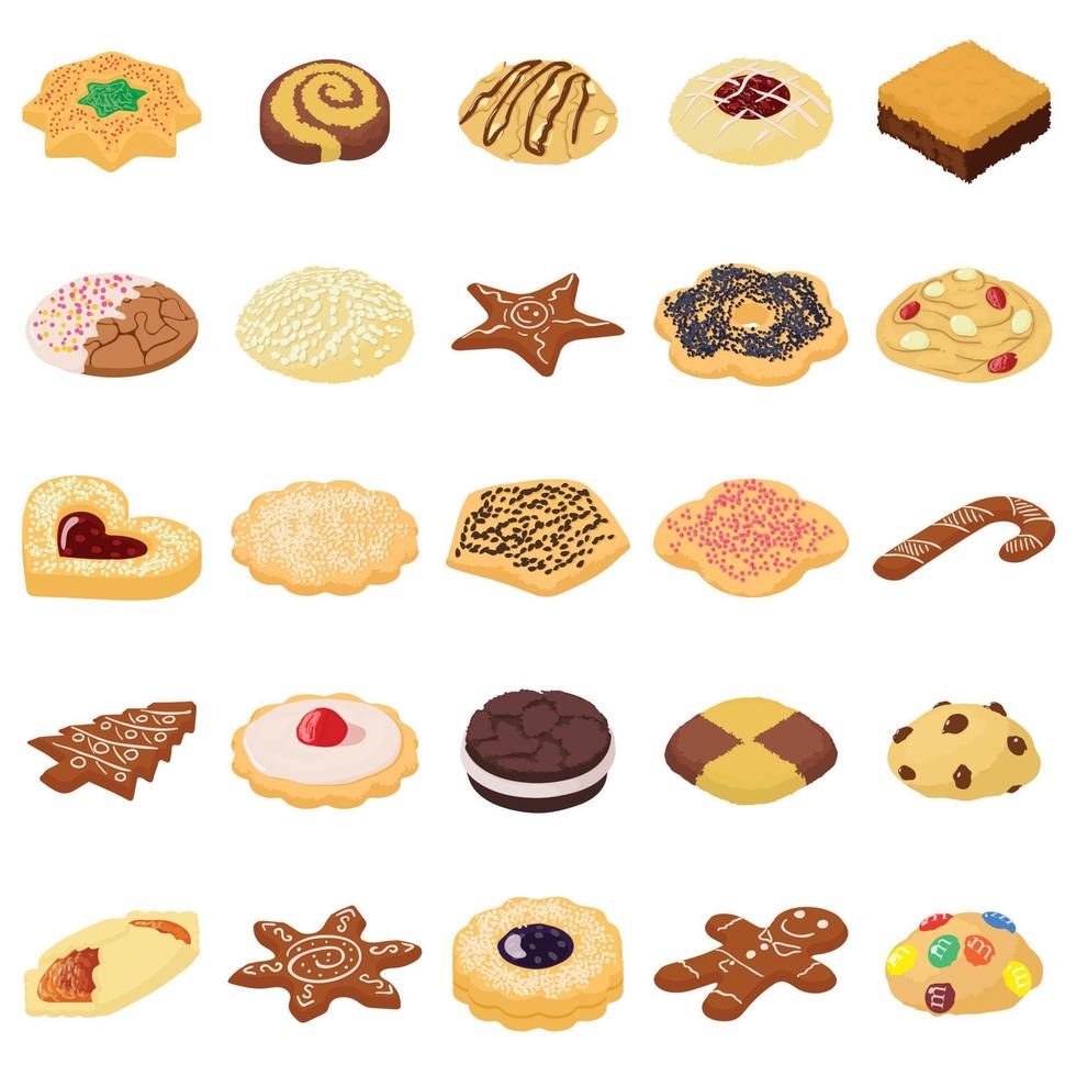 Cookies biscuit icons set, isometric style vector