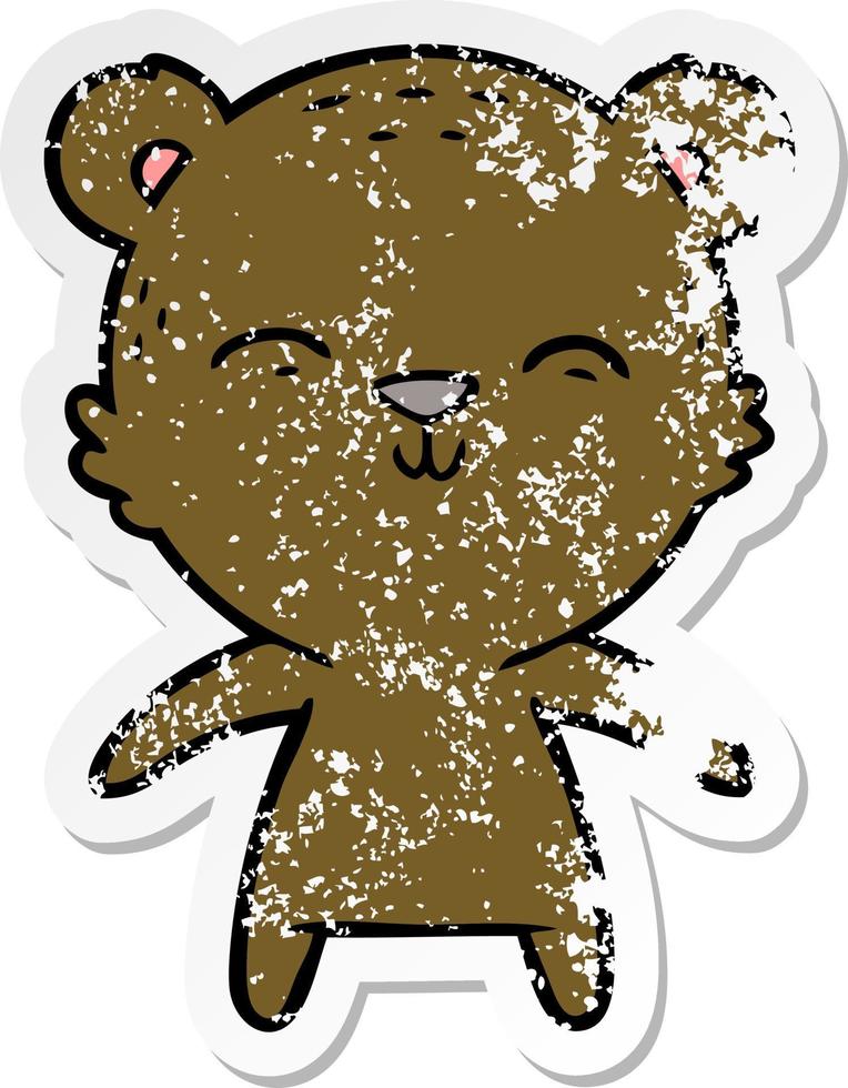 distressed sticker of a happy cartoon bear vector