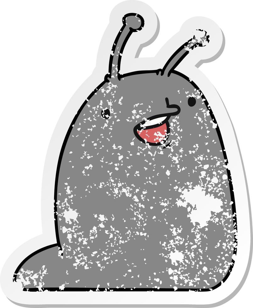 distressed sticker cartoon of a cute kawaii slug vector