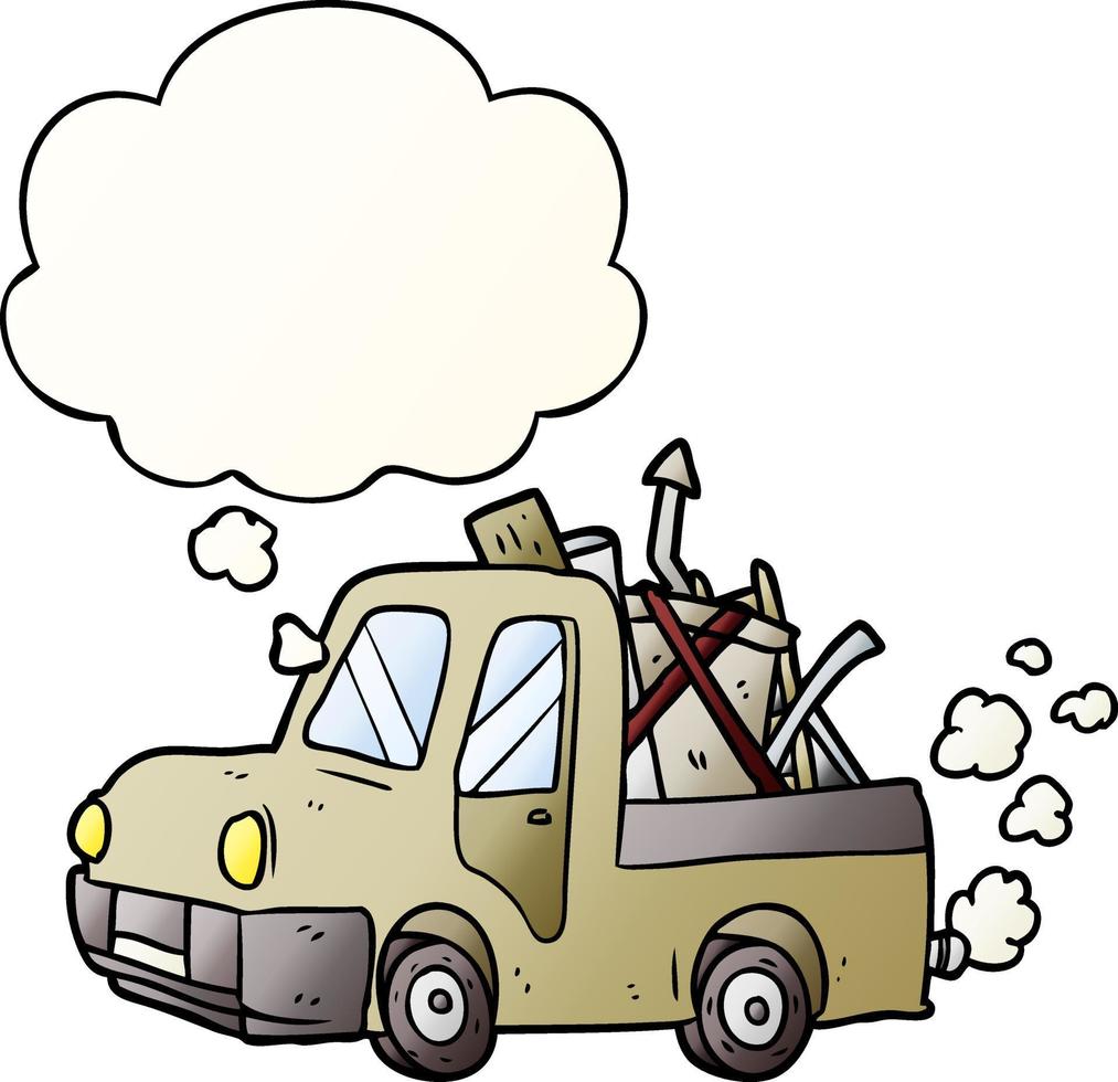 cartoon old truck and thought bubble in smooth gradient style vector